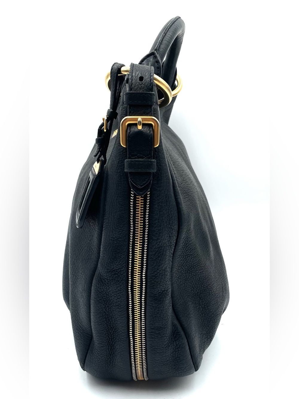 Prada Black Leather Vitello Daino Zip Hobo Bag - Picture 2 of 14